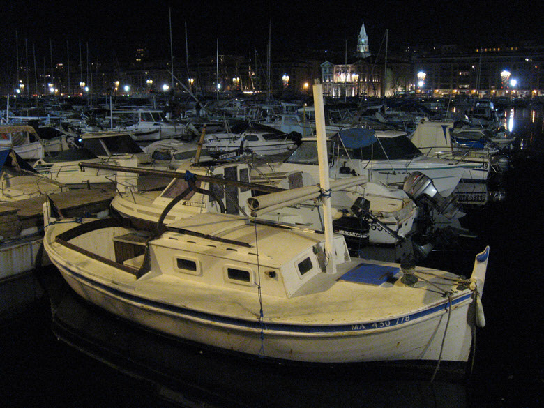 Boats at the old port at night
